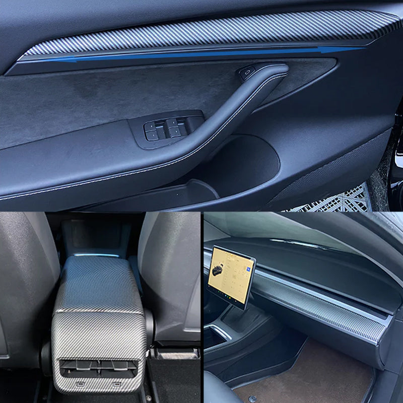 Évent arrière de boîte d'accoudoir intérieur en fibre de carbone pour Tesla modèle 3/Y