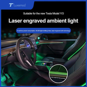 laser-carved ambient lighting for Model 3/Y