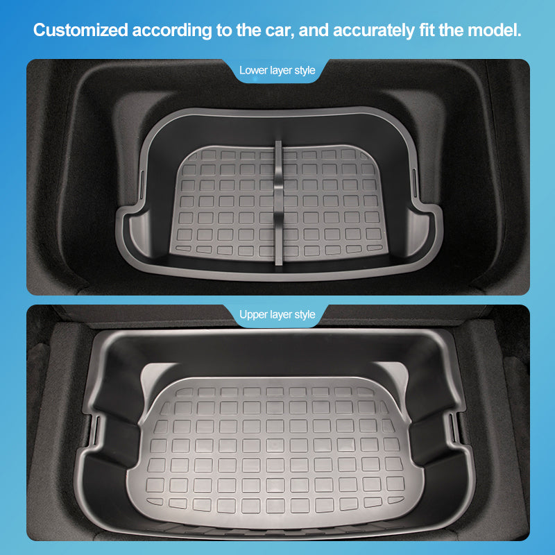 Boîte de rangement à double couche dans le coffre avant et arrière de Tesla Model 3/Y