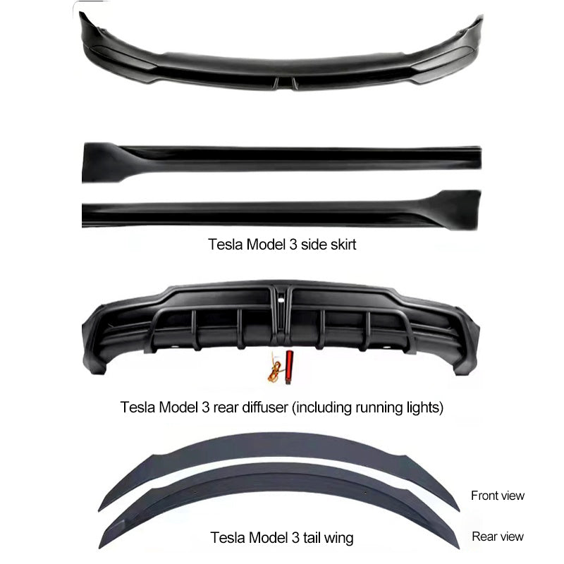 Petit pare-chocs pour Tesla modèle 3 (lèvre avant, jupe latérale, lèvre arrière, becquet arrière)