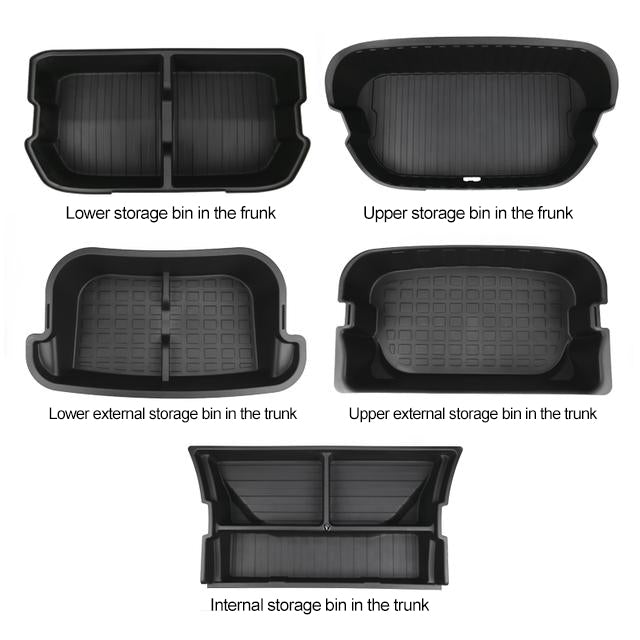 Zweischichtige Aufbewahrungsbox im vorderen und hinteren Kofferraum des Tesla Model 3/Y